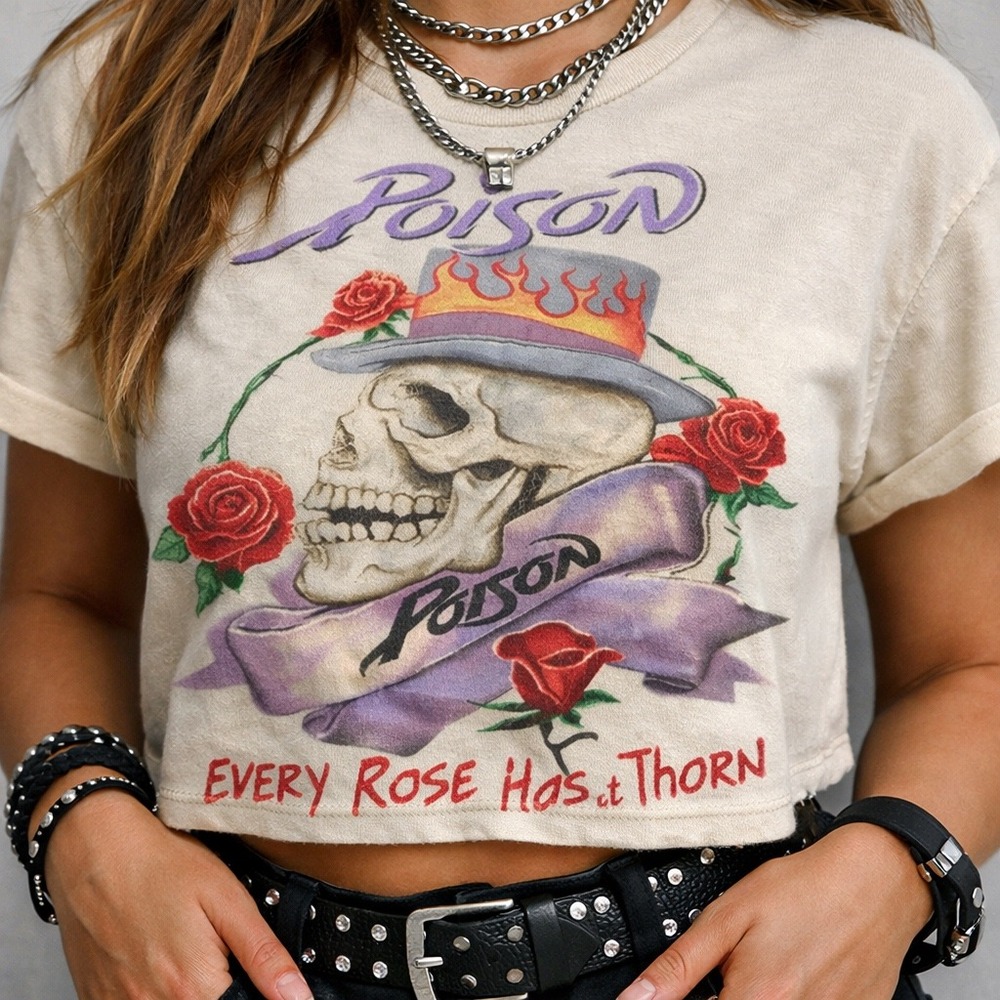 The Vinyl Icons Poison Every Rose Has Its Thorn Graphic T-Shirt‎ M Rock Band